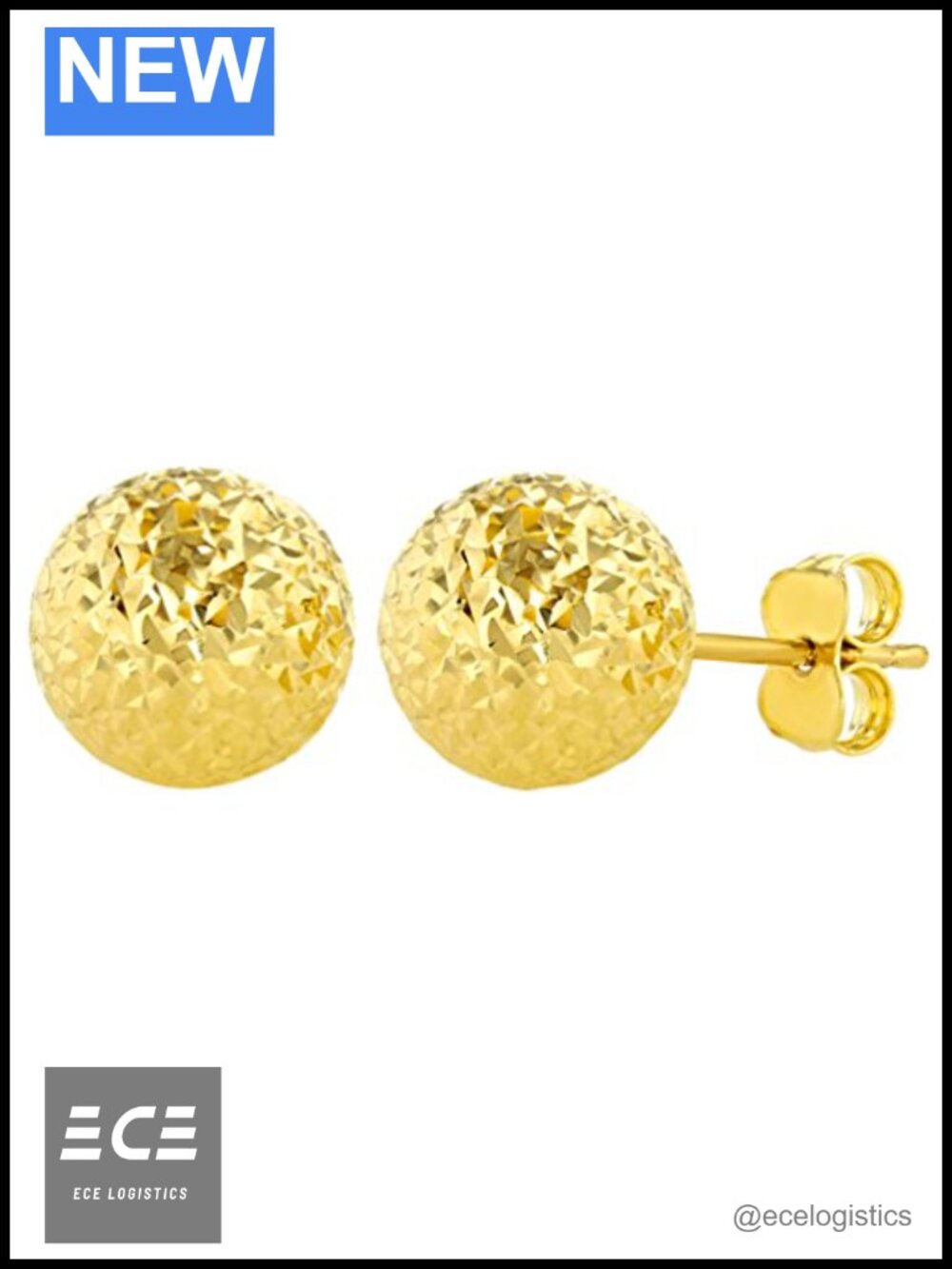 14k Yellow Gold Textured Ball Stud Earrings 9.4mm